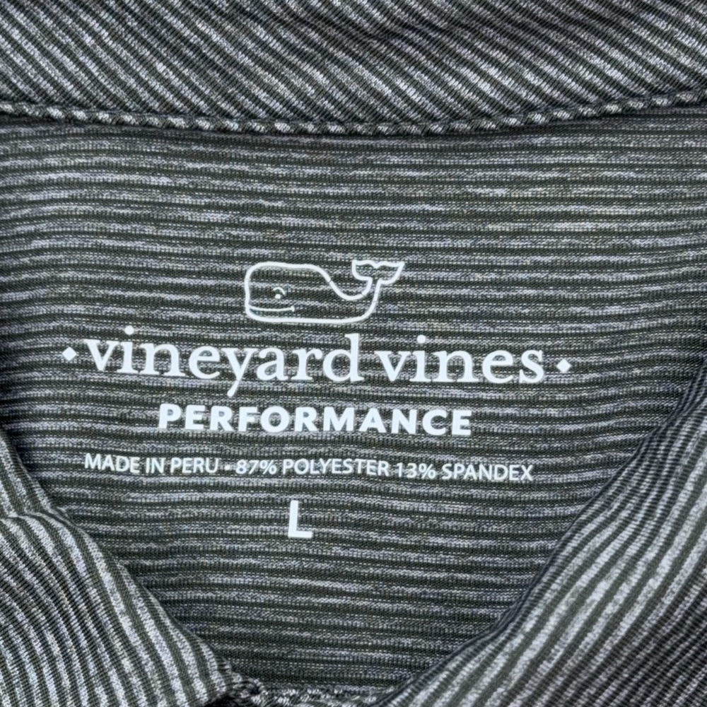 Vineyard Vines Polo Shirt Men Large Gray Striped Performance Wicking Golf Whale - Picture 4 of 8